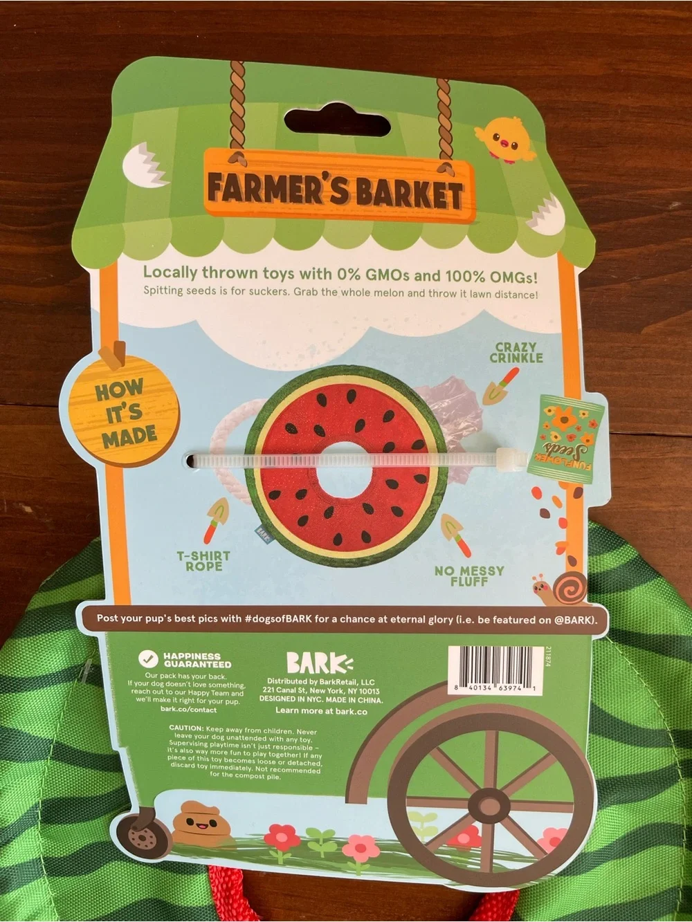 New Bark Watermelon Squeaky Ring Dog Toy - Red, Green, Black